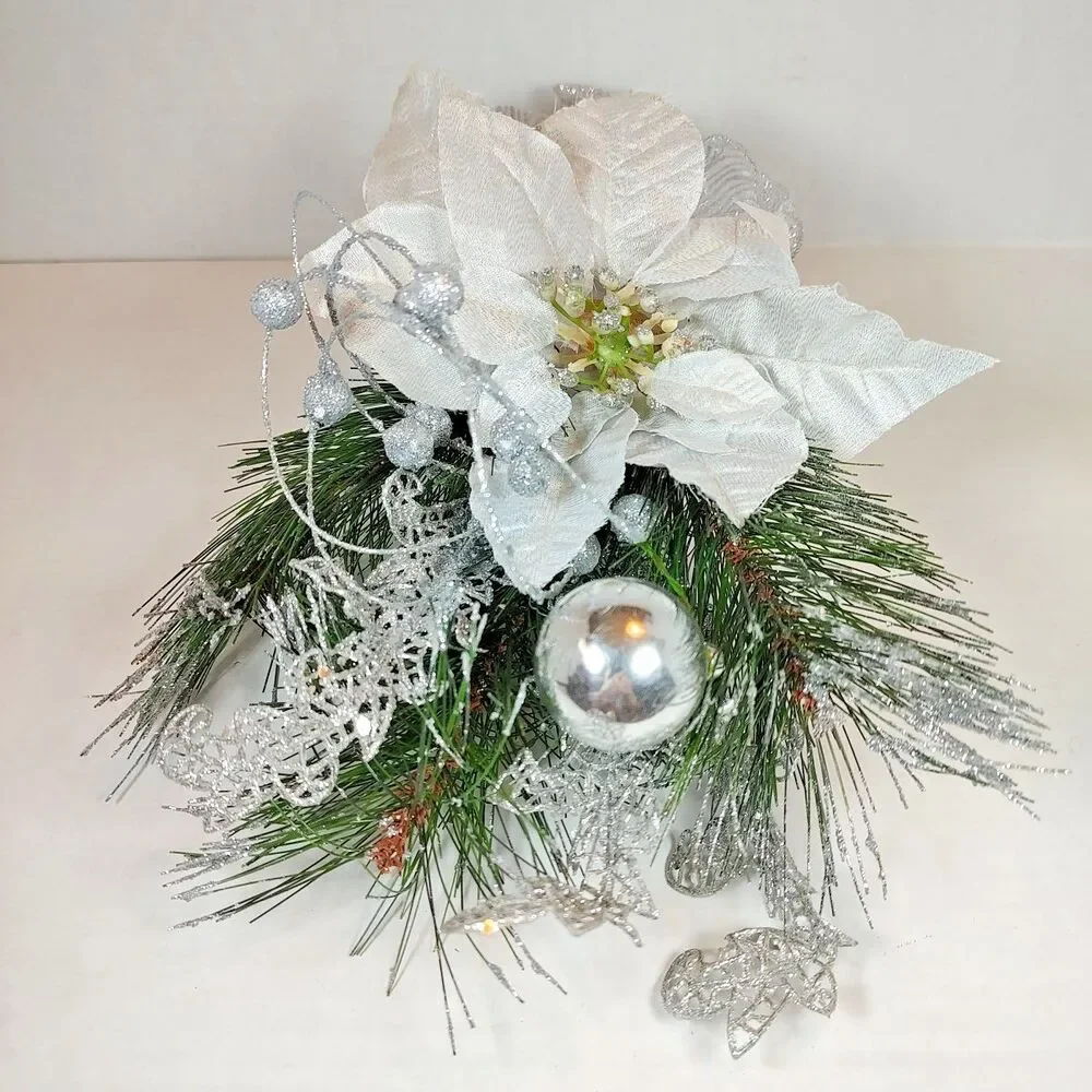 Gold Cream Holiday Christmas Flower Floral Bouquet Arrangement Poinsettia Birch